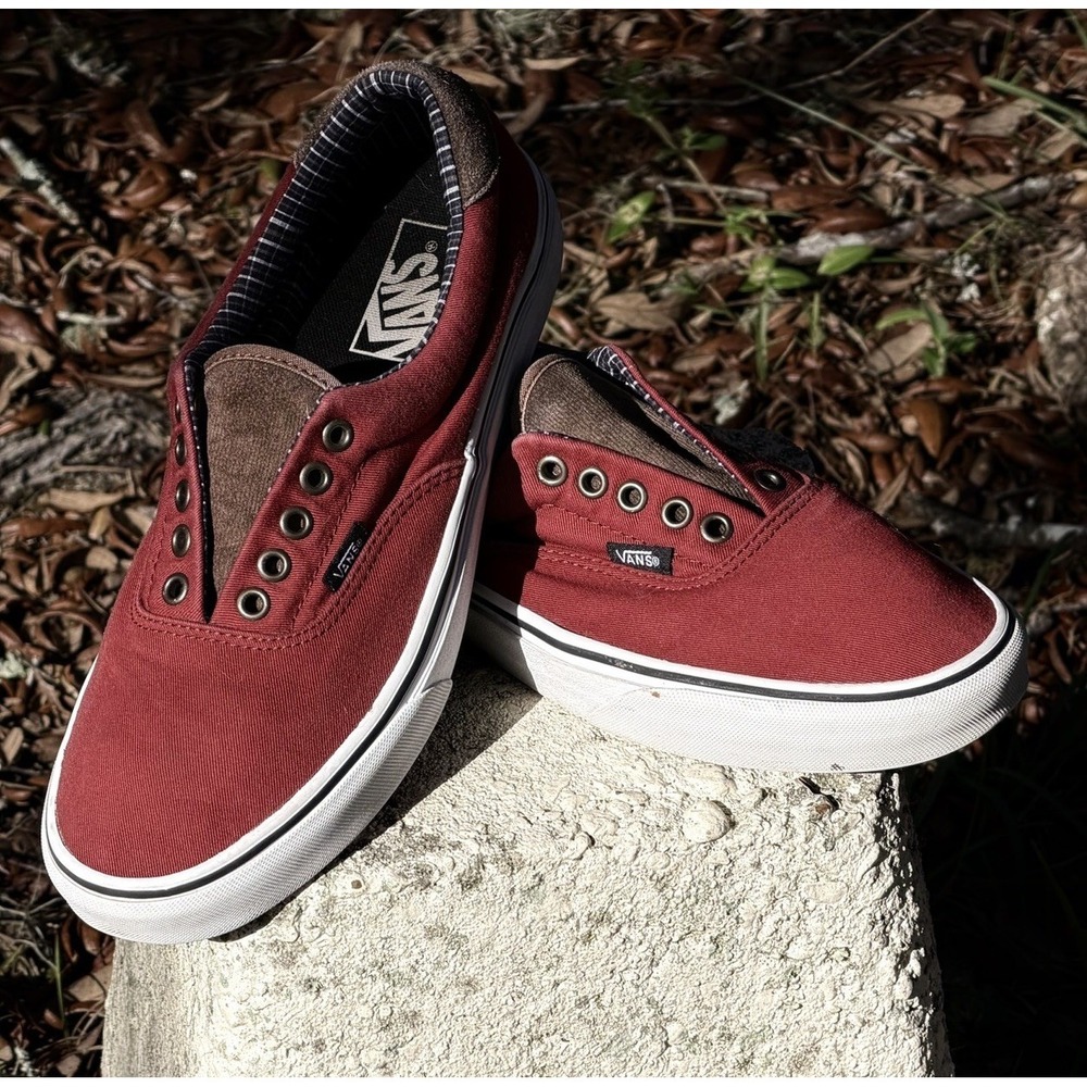 VANS HTF RETIRED CORD & PLAID‎ RED DAHLIA  UNISEX M 8.5 /W 10 SNEAKERS(no Laces)
